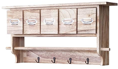 Mendler Garderobe HWC-C49, Wandgarderobe Wandregal, Vintage mit 5 Schubladen 32x65x13cm - natur