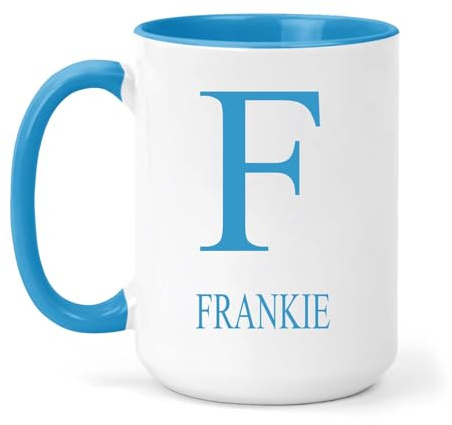grabmybits Frankie Personalized Initial Mug - Custom Name Ceramic Cup for Tea or Coffee Gift - Blue