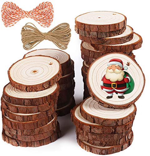 5ARTH Tondo Legno Grezzo - 37 Pz 5-6 cm Naturale Tronco Legno Preforato Dischi Legno per Pirografo, Sottobicchieri Legno, Decorativi Natale, Segnaposto Legno