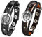 JewelryWe Schmuck Pärchen Armbänder Retro Tai Chi Yin Yang Stern geflochten Lederarmband Paare Armreifen Leder Freundschaftsarmband Partnerarmband für Herren Damen, Druckknopf, Schwarz Braun Silber