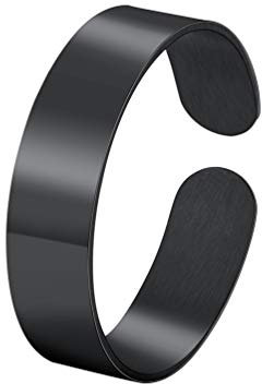 PROSTEEL Damen Herren offener Ring schwarz Edelstahl 5mm breit verstellbar Band Ring hochglanzpoliert Ehering Verlobungsring Fingerring Schmuck Accessoire für Party
