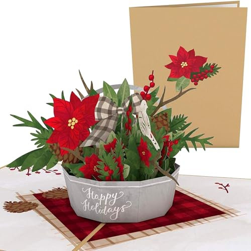 Lovepop® festlicher Blumenkorb Premium 3D Pop-Up Weihnachtskarte für Freunde, Familie, Verwandte, Kollegen | mit Versteckfach für Geldgeschenke & Gutscheine | inkl. Umschlag | Ausziehbare Notiz