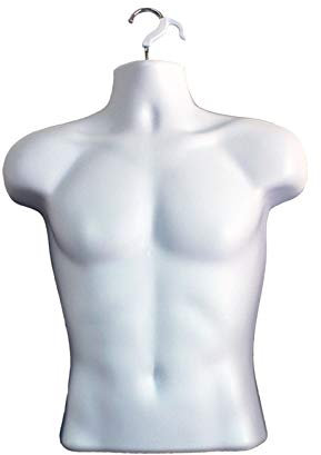 DisplayTown Männliche Schaufensterpuppe, Torso, hohler Rücken, Körper, stapelbar, Kleiderform mit Haken zum Aufhängen, für T-Shirt-Display, Arbeitsplatte, Handwerksshows, Fotos und Design, S-M