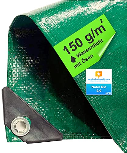 Lona 2x2 Metros - 150 g/m² Verde, para Muebles de jardín - Lona de Tela para Jardín - Lona de construcción con Ojales y Tensor de Lona