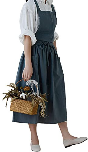 losofar Delantal plisado de algodón retro a prueba de gotas de agua para limpieza de jardín, Verde, 103cmx86cm