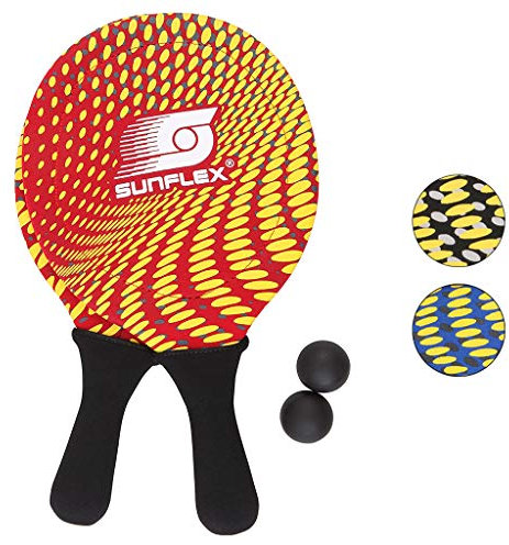 Sunflex Neopren Beachball Set Splash mit Zwei Schlägern und Zwei Bällen in rot| weich und leicht | extrem robust und wasserfest