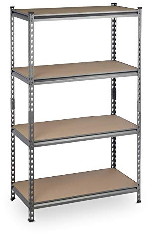 Relaxdays Schwerlastregal, 4 Ebenen, Traglast 1440 kg, Kellerregal zum Stecken, HBT: 153 x 91 x 46 cm, Stahl & MDF, grau