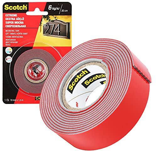 Scotch® Profi Montageband 1,5 m x 19 mm Doppelseitiges Klebeband Extra Stark Grau Wasserdichtes Klebeband UV-Beständig Double Sided Tape 3M VHB™ Montageklebeband Doppelklebeband | Kleben Statt Bohren