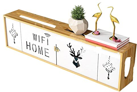 WEDSFC Wand Montage WiFi Router Aufbewahrungsboxen Holz, Router Regal, WLAN Box Wand, Kabel Verstecken Box, Kabelbox Groß, Schreibtisch Kabelmanagement Box Wood,73 * 12 * 20cm