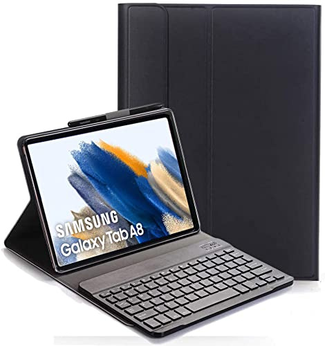 YHFZR Funda Teclado Español Ñ para Samsung Galaxy Tab A8 2021, Español Slim Teclado Keyboard Case con Magnético Desmontable Inalámbrico Bluetooth para Samsung Tab A8 SM-X200/205 10,4 Pulgada, Negro