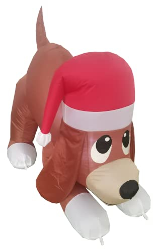 Pridea Hund mit Weihnachtsmütze 120cm LED Beleuchtet aufblasbarer Weihnachtshund Weihnachtsfigur Weihnachtsschmuck Weihnachtsdekoration außen-und Innen 10Watt