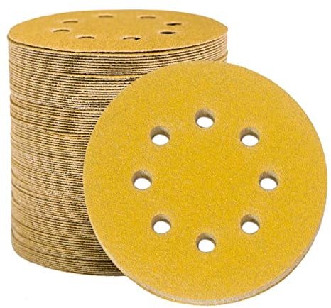 STEBRUAM 100 Stück Schleifpapier 125mm Klett 80 Körnung, Profi Gold Rund 8 Loch Schleifscheiben für Exzenterschleifer,Für Holz Metall und Farbe