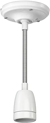 ledscom.de E27 Porzellan- Pendelleuchte weiß, Textikabel silber, DIY, 230V AC, max. 300W