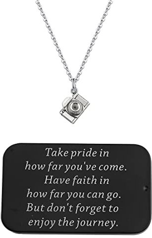 ENSIANTH Camera Necklace Photographer Gift Camera Charm Pendant Necklace Photography Gifts with Inspirational Engraved Box (Camera NC-BOX)