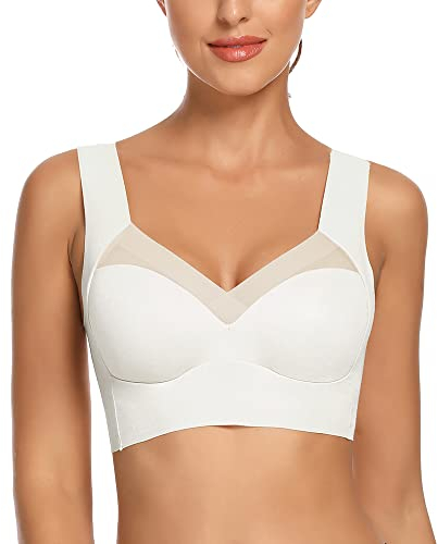 WOWENY Damen Komfort BHS Ohne Bügel Zero Feel Bralette für Frauen, Weich und Bequem T Shirt Schlaf BH Gepolstert,Weiß,S