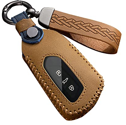 ontto Autoschlüssel Hülle Schlüsselcover Passt für VW ID.3 ID.4 GTX Golf 8 GTI Seat Leon MK4 Tarraco Skoda Octavia Enyaq Cupra 2020-2023 Fernbedienung Schlüsselanhänger Leder Schlüsseletui-B Braun