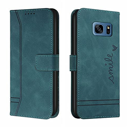 Trugox Handyhülle für Samsung Galaxy S7 Hülle Klappbar Klapphülle Totemblume mit Kartenfach Handytasche Handy Schutzhülle Tasche Leder Wallet Flip Case Book Cover - Blaugrün