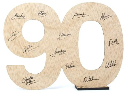 CONTRAXT Holzschild zum 90. Geburtstag Geschenk & Dekoration für Männer Frauen Senioren Gästebuch Alternative für Opa Oma zum Jubiläum
