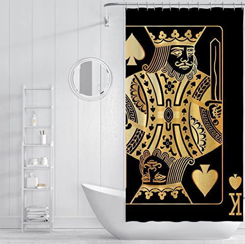 BYJING Art Schwarzer Verdunkelungs-Duschvorhang, Gold-Poker-Duschvorhang mit Haken, Spaten, König, Badezimmervorhänge, wasserdicht und schnell trocknend, 240 W x 200 l