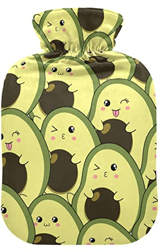 YOUJUNER Hot Water Bottle with Cute Avocado Pattern Cover 1 Litre Large Hot Water Bag Warm Comfort Hand Feet Warmer