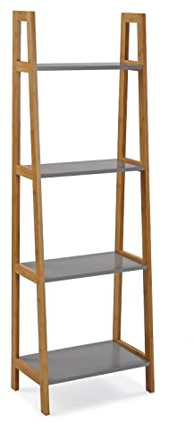 Versa Billy Badezimmer-Hilfsmöbel, Aufbewahrungswagen oder -Karren, Organisationsregal mit 4 Fachböden, Maßnahmen (H x L x B) 120 x 40 x 24,5 cm, Holz, Farbe: Braun und grau