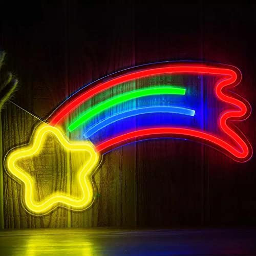 Sternschnuppe mit Regenbogen Neonlicht LED Neon Schild USB Licht Lampe Reklame Leuchte Kunst Wand Dekoration Weihnachten Nachtlicht Gaming Setup Streamer Hintergrund Beleuchtung dekorative Wandleuchte