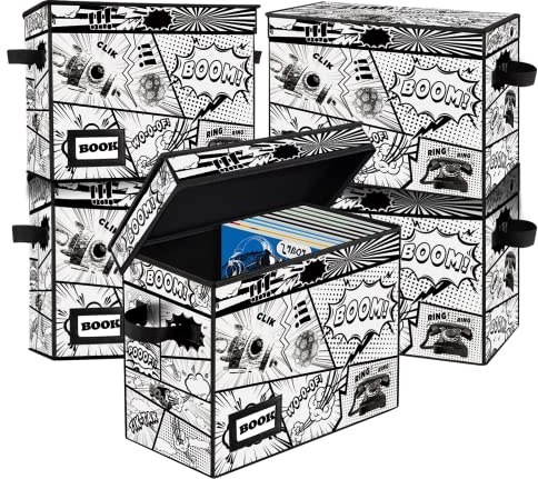 YNSZAS 5 Pack Collection Comic Book Storage Boxes, Protector Organizer 15.8 X 7.8 X 11.8 Collapsible Short Box Holds 160-180 Comic Book Heavy Duty Bin Container Holder Shelf