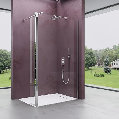 Mai & Mai Walk-In Duschwand für Dusche Duschabtrennung 110x200cm 10mm Klarglas mit 30cm Nebenteil ESG-Sicherheitsglas mit Nanobeschichtung Runder Stabilisator Bremen02K-Plus