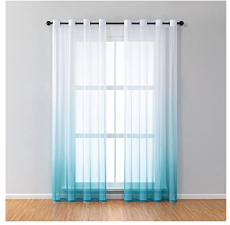 Aotiwe Schiebegardinen Fenster, Schiebevorhänge Vintage Farbverlauf Blau Polyester 2 Stücke 132X244cm