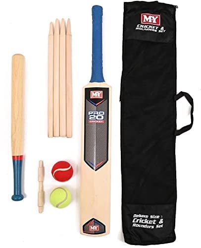 MantraRaj 2-in-1 Size 3 Cricket & Rounders Complete Set With Mesh Carry Bag Outdoor Games Fun for all the family Suitable For Both Children And Adults To Use