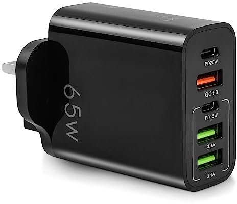 AXFEE Multi USB C Charger, 3-Port 65W USB Fast Charger & 2-Port USB C PD Power Adapter, UK Type C Charging Plug Compatible for iPhone 14 Pro Max 13 12 11 XS XR 8 7, AirPods, iPad