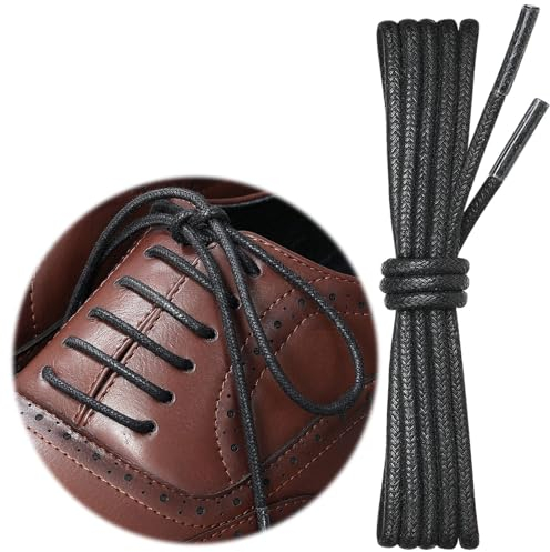 Puzeam 2 Pares Cordones Encerados Redondos Finos de Zapatos de Vestir, 3 mm Cordones Elegantes para Hombres y Mujer, Cordones para zapatos de ciudad, Business Cordones de Zapatos Negro 70 cm