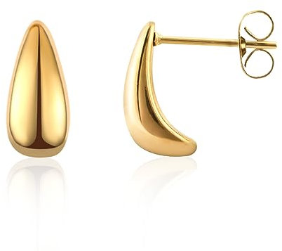 Weviway Gold Teardrop Stud Earrings, 14K Gold Plated, Lightweight, Handmade Jewellery for Women, Girls