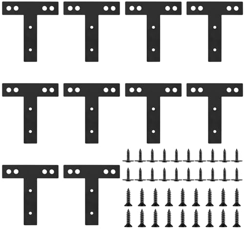 T-Shaped Flat Connectors, Pack of 10, Angle Brackets, T Angle Plate Flat Repair Brackets, Metal Corner Brackets, Furniture Fasteners for Wood Cabinet Table Chair - 125x134x1,8mm
