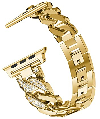 Ersatzarmband Edelstahl Kompatibel mit Apple Watch Series 3 Armband 38mm Gold, Glitzer Strass Diamant Einstellbar Uhrenarmband Armbänder Kompatibel mit iWatch 38mm 40mm 41mm Serie SE 8 7 6 5 4 3 2 1