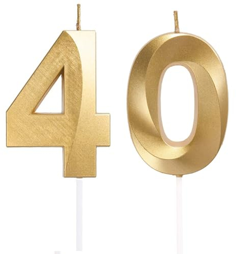 Geburtstagskerzen Zahlen 40, Gold Geburtstag Kerzen, 3D Tortendeko, Geburtstagskerze Kuchendeko für Geburtstag Party, Hochzeiten, Firmenfeiern, Jubiläen kuchen Dekoration, Birthday Candle Nummer 40