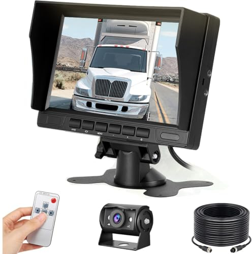 Hikity AHD 1080P Rückfahrkamera Kit 7 Zoll Monitor Nachtsicht, DIY Gitterlinien, IP69 Wasserdicht Kamera, Weitwinkel, für LKW/Anhänger/Bus/Van/Landwirtschaft/Schwertransport(12-24V)