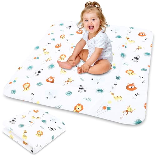 Tapis d'eveil chambre bebe - Matelas de sol enfant pour eveil jeux au de parc Tapis en Coton et epais pour bébé et enfants 100 cm Certificat Oeko-Tex Safari