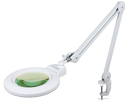 Neatfi XL Bifokal 1.600 Lumen Super-LED-Lupenlampe, 18 cm Acryllinse, 5D/20D Vergrößerung, 4 Helligkeitsstufen, 3 Lichtmodi, dimmbar, 16W, 84 SMD-LEDs (CCT mit Klemme, Weiß)