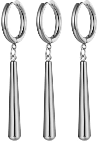 JewelryWe One Piece Ohrringe Herren: 3 Stück Silber Edelstahl Roronoa Zoro Creolen Huggie Ohrringe Clip On Hängende Ohrringe Anime Cosplay Schmuck für Lorenor Zorro Fans Anime-Liebhaber
