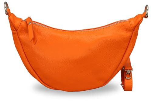 BRISE Crossbody Moon Bag PETRA Echtleder Halbmond Tasche Damen Banana Bag Handgemachte Umhängetasche Schultertasche mit Ledergurt 4 Fächer Wasserdichte Stylische Made in Italy (Orange)