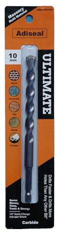 Adiseal Ultimate Masonry Multi-Material Carbide Drill Bit 10mm. Drill Faster, Quieter & Safer.