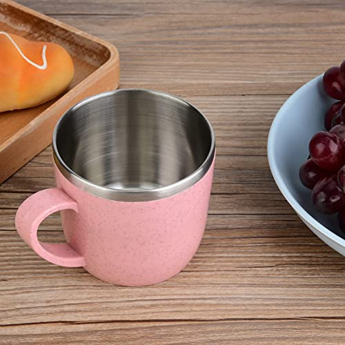 Stainless Steel Wheat Straw Cup Flasks Water Coffee Mug Colorful Practical Home Office School Travel (Pink)