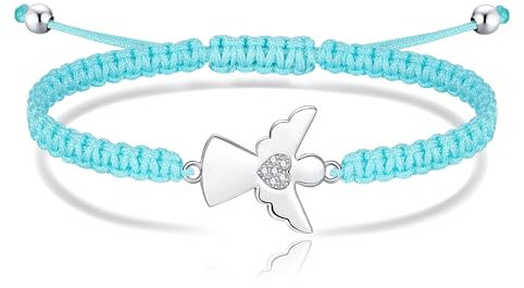Jrêveinfini Schutzengel Armband Damen Mädchen Kinder Silber 925, Engel Schutzengel Taufe Stoff Armband Kommunion Mädchen, Glücksbringer, Firmung Schulanfang Schulkind Geschenke Frauen Mädchen