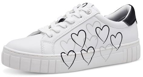 MARCO TOZZI Damen Sneaker flach mit Herzdetails Freizeit, Weiß (White/Black), 39 EU