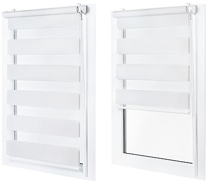 Doppelrollo ohne Bohren – Sichtschutz und Sonnenschutz, Klemmfix – Weiß, 130 cm breit (Stoffbreite) x 120 cm hoch (Fensterhöhe) – Duo Rollo für Fenster/Tür, lichtdurchlässig/verdunkelnd