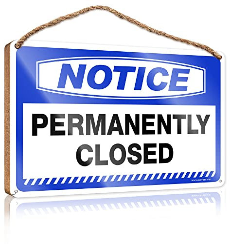 Letrero de madera para pared de cocina con texto en inglés Notice Permanently Cerrado (15 x 28 cm)