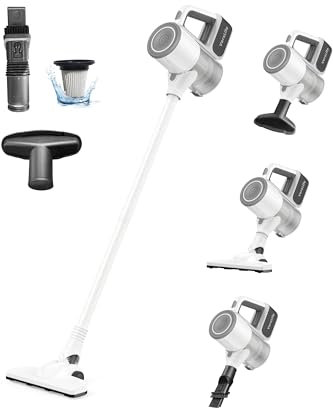 VersLife Aspiradora sin Cable 30kpa S6, Aspirador Escoba sin Cable Potente, Aspirador Inalámbrico para Suelo/Alfombra/Pelos de Animales, sin Bolsa, Potente Aspirador de Mano Eléctrico, Blanco