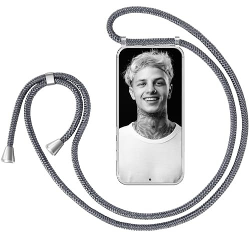 ZhinkArts - Handykette kompatibel mit Samsung S24 - Handyhülle zum Umhängen - Hülle mit Band/Schnur - Necklace - Silikon - Dunkelgrau