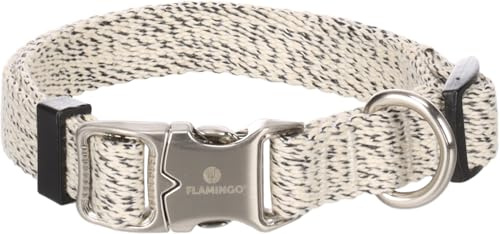 Flamingo Halsband für Hund Lago weiß/schwarz S 30-45cm 15mm - Stufenlos verstellbar - Verchromte Klickschnalle und Ring für Leine